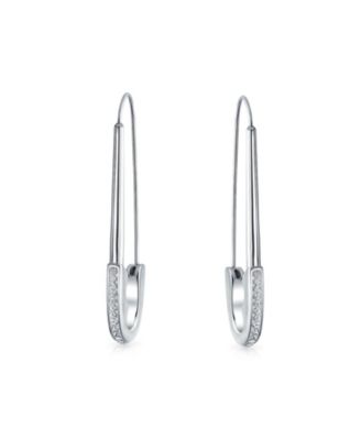 Safety Pin Symbol Support displaced people Threader Earrings Crystal Accent Silver Tone Surgical Steel Add Charms
