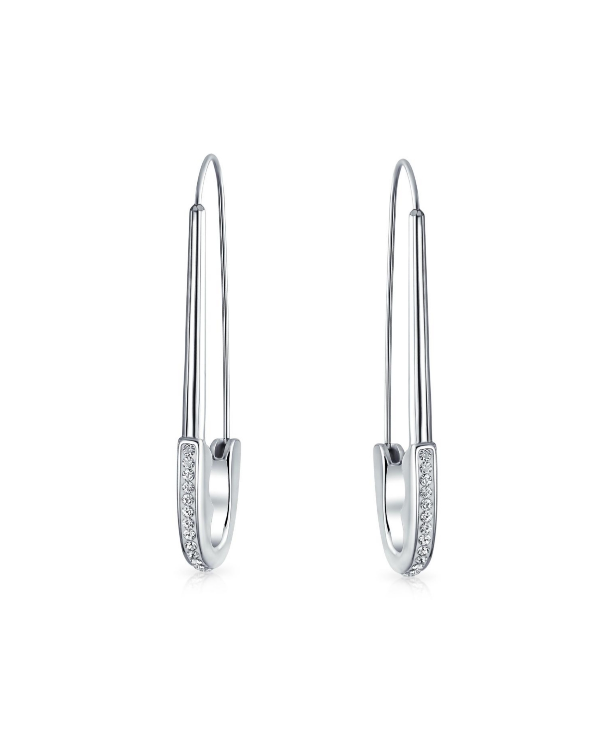 Bling Jewelry Safety Pin Symbol Support For displaced people Threader Earrings Crystal Accent Silver Tone Surgical Steel Add Charms