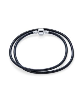 Smooth Black Leather Cord Necklace .925 Sterling Silver Barrel Clasp 18 Inch