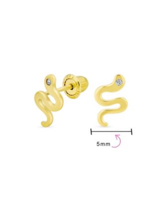 Minimalist Tiny Mini CZ Accent Garden Reptile Serpent Snake Stud Earrings 14K Yellow Gold Safety Clutch Screw back