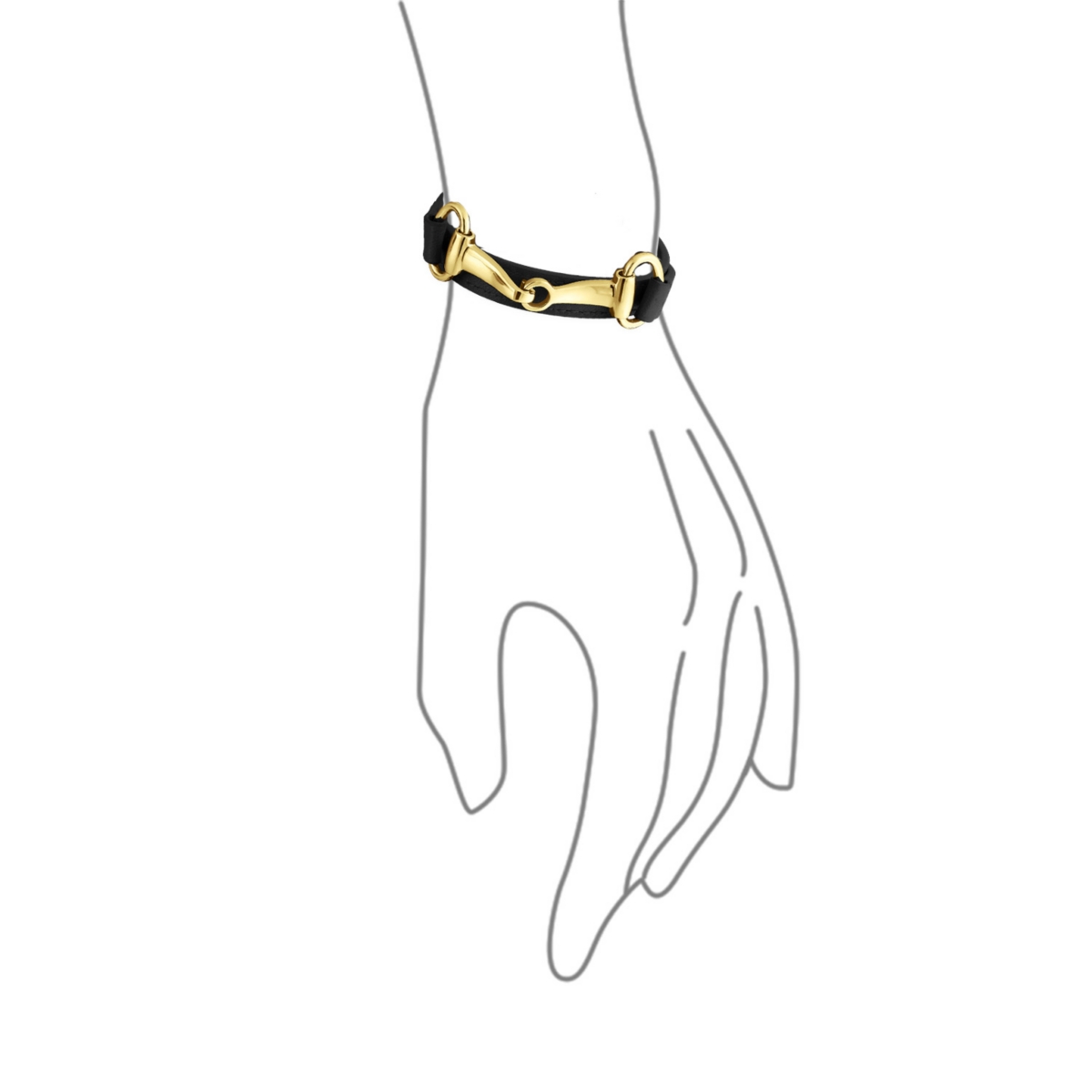 Bling Jewelry Fashion Black Leather Equestrian Snaffle Horse Bit Double Layer Wrap Bracelet For Women Gold Tone Stainless Steel - Black gold-tone