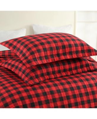 3 Pcs Christmas Red Buffalo Plaid Check Quilt Bedspread Set Queen