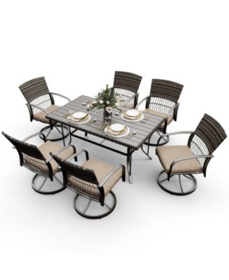 5-Piece Patio Outdoor Dining Set with Square Table and Rattan Swivel Chairs with Green Cushion