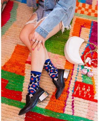 Women's Bold Blue Floral Sheer Sock