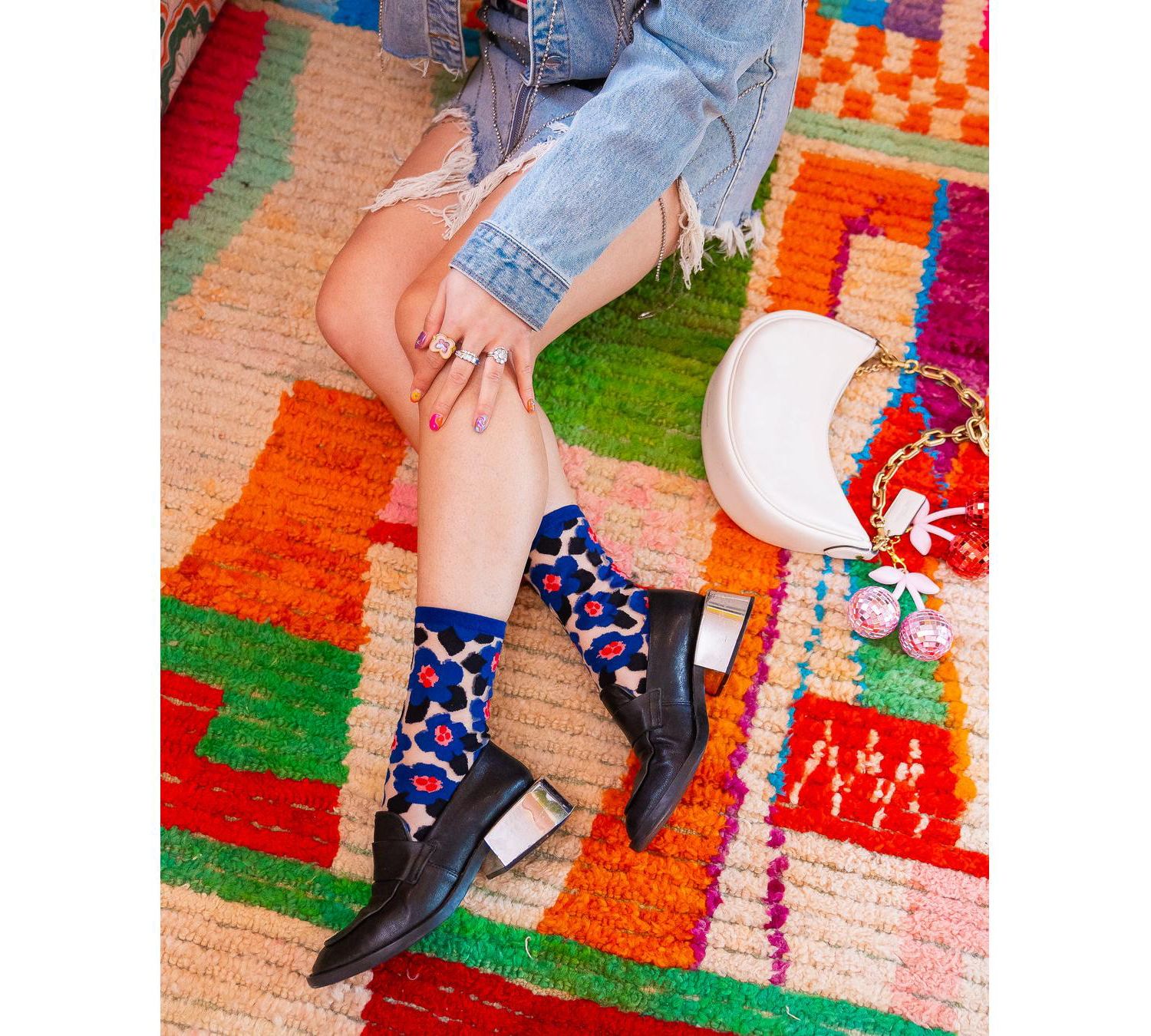 Women's Bold Blue Floral Sheer Sock