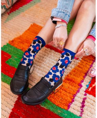Women's Bold Blue Floral Sheer Sock