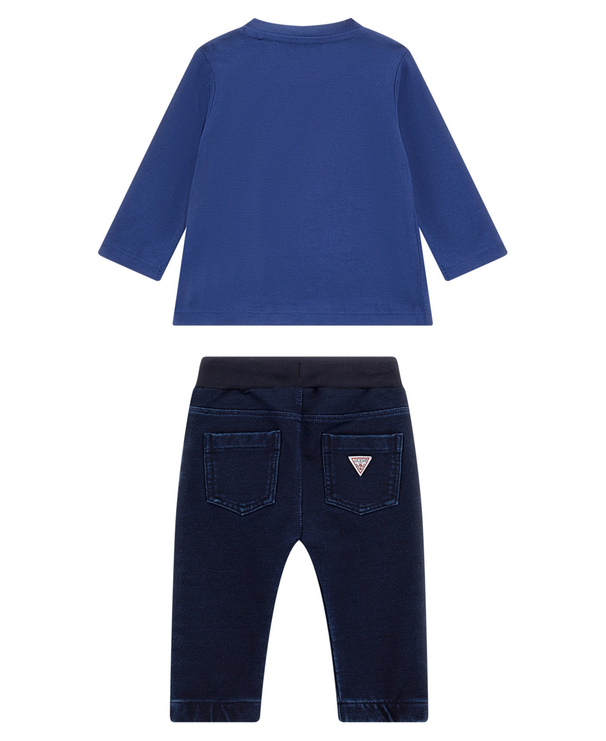 Guess Baby Boy Long Sleeve T-shirt And Knit Denim Pant, 2- Piece Set In Blue