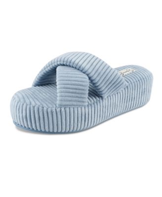 Women's Ribbed Terry Cross Band Slide Platform Slipper