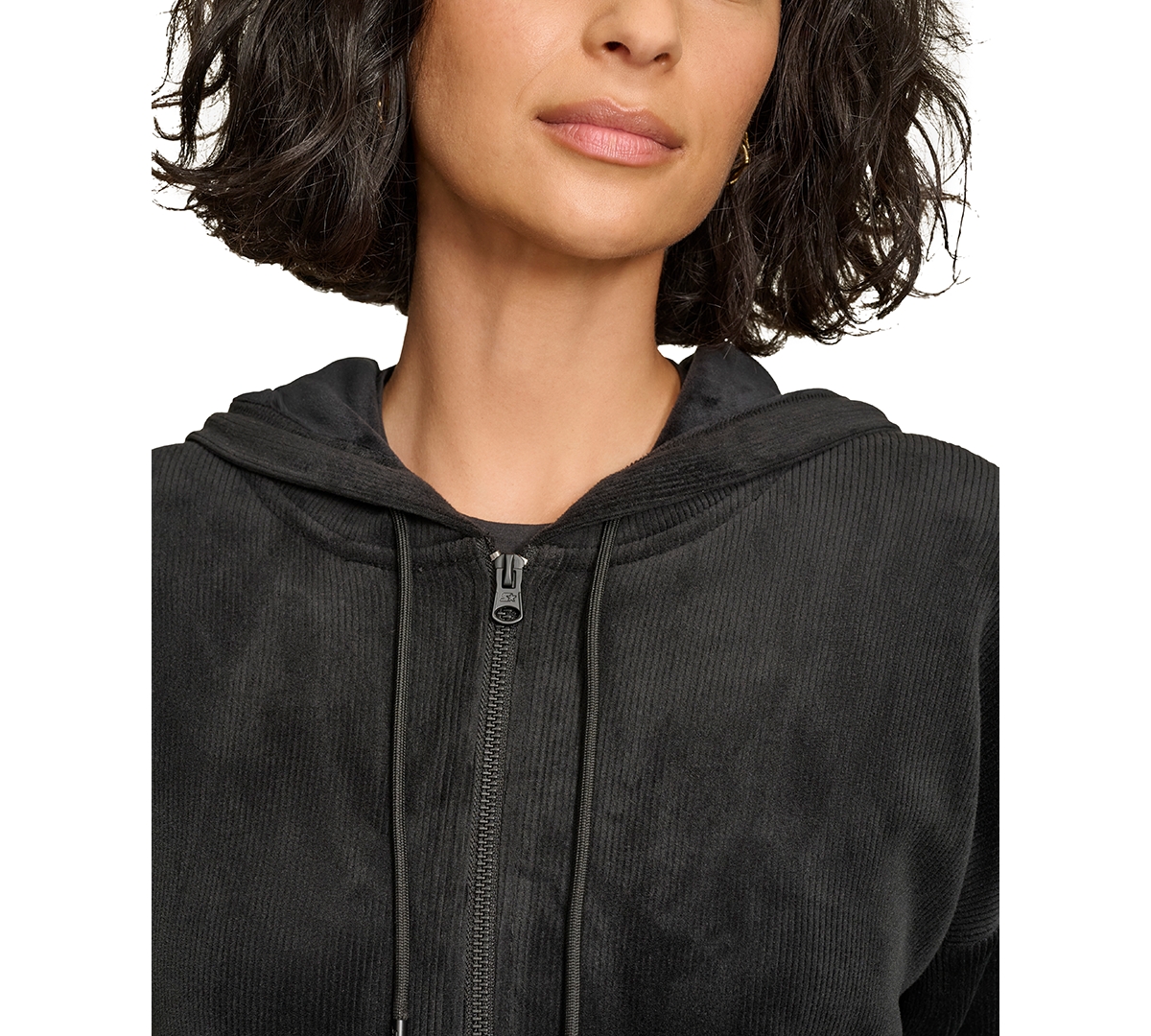 Shop Starter Women's Tech Cord Zip-front Drop-shoulder Hoodie In Black
