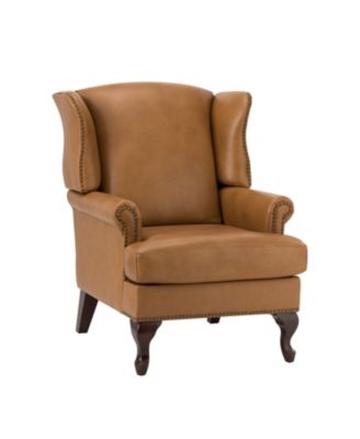 Helmuth Genuine Leather Wingback Armchair with Solid Wood Legs