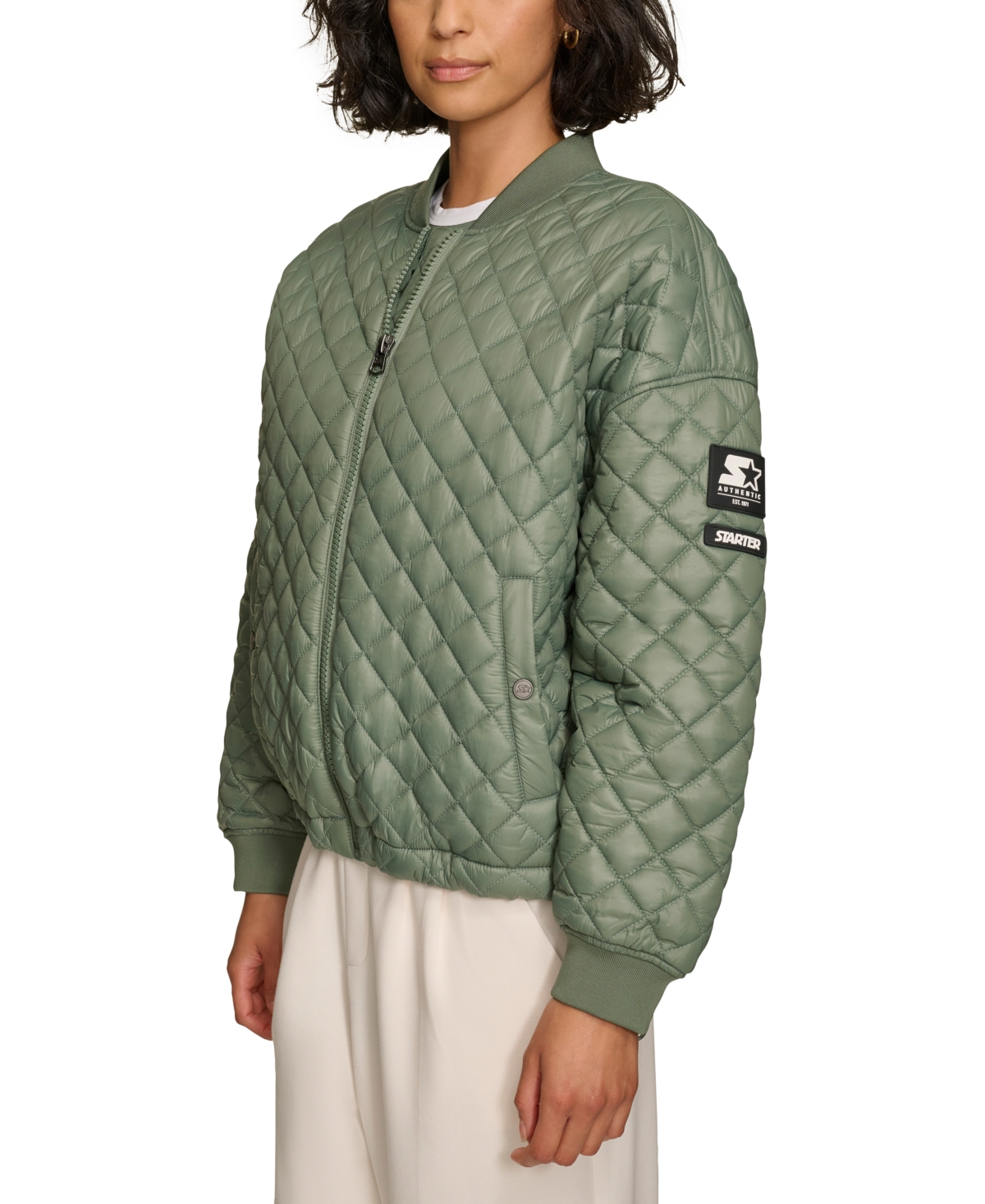 Shop Starter Women's Quilted Bomber Jacket In Duck Green