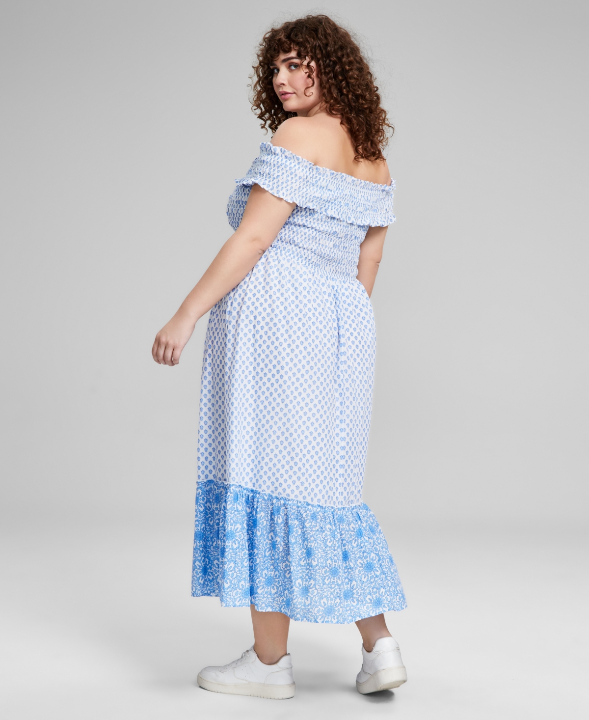 And Now This Trendy Plus Size Cotton Off-The-Shoulder Smocked Dress, Created for Macy's