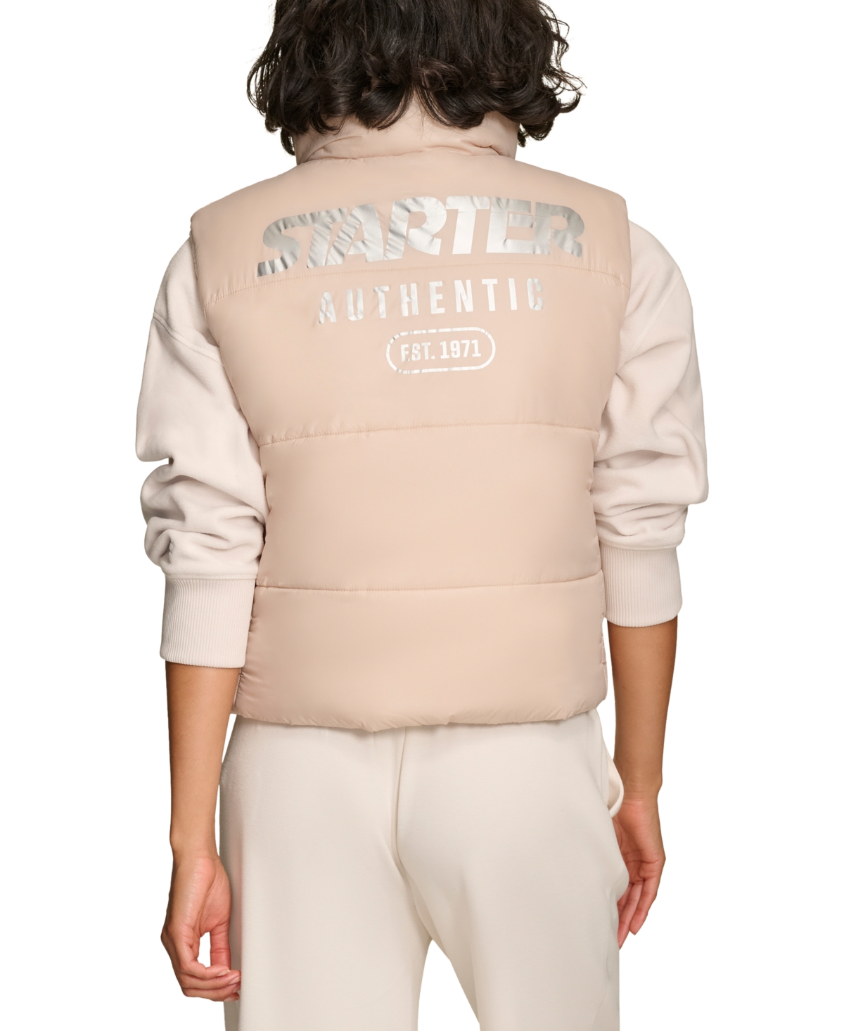 Shop Starter Women's Reversible Zip-front Puffer Vest In Sand Combo