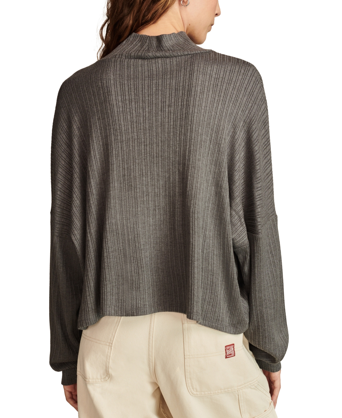 Lucky Brand Women's Cloud Ribbed Knit Mock Neck Top