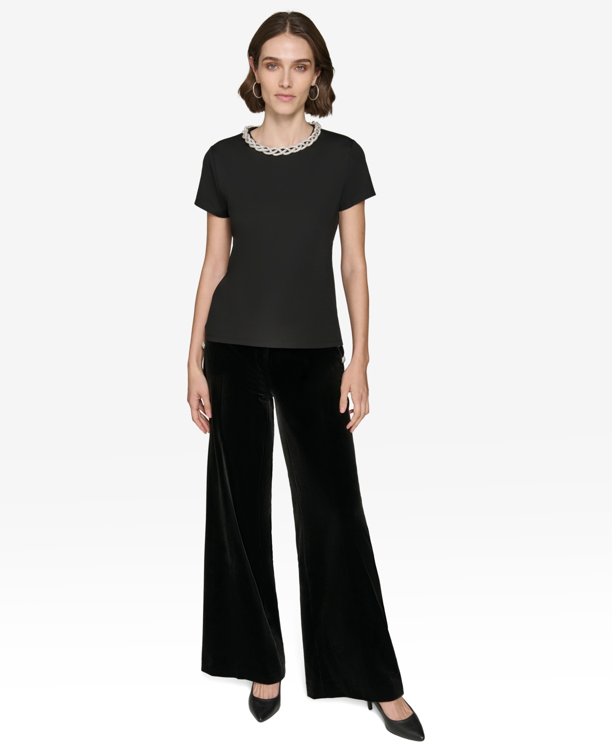Karl Lagerfeld Paris Women's Embellished Scoop-Neck Top