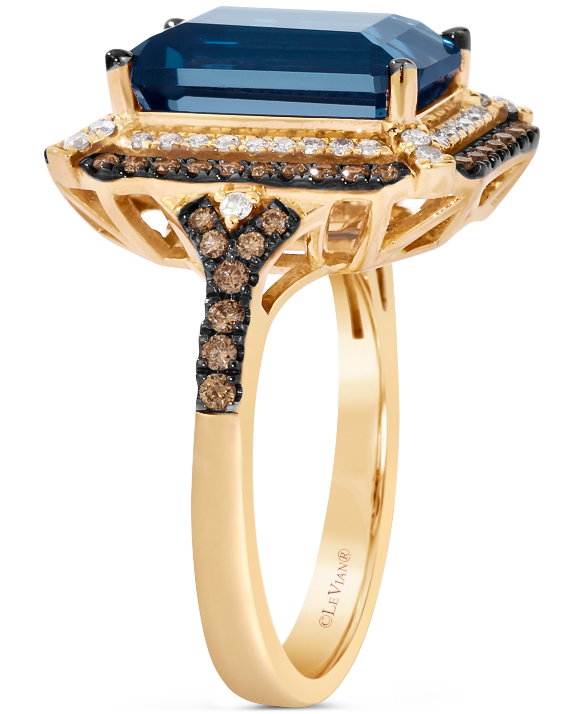 Le Vian Deep Sea Blue Topaz (3-7/8 Ct. T.w.) & Diamond (5/8 Ct. T.w.) Double Halo Ring In 14k Rose Gold (als In Blue