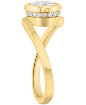 EFFY&reg; Lab Grown Diamond Oval & Round Bezel Halo Swirl Ring (2-1/8 ct. t.w.) in 14k Gold