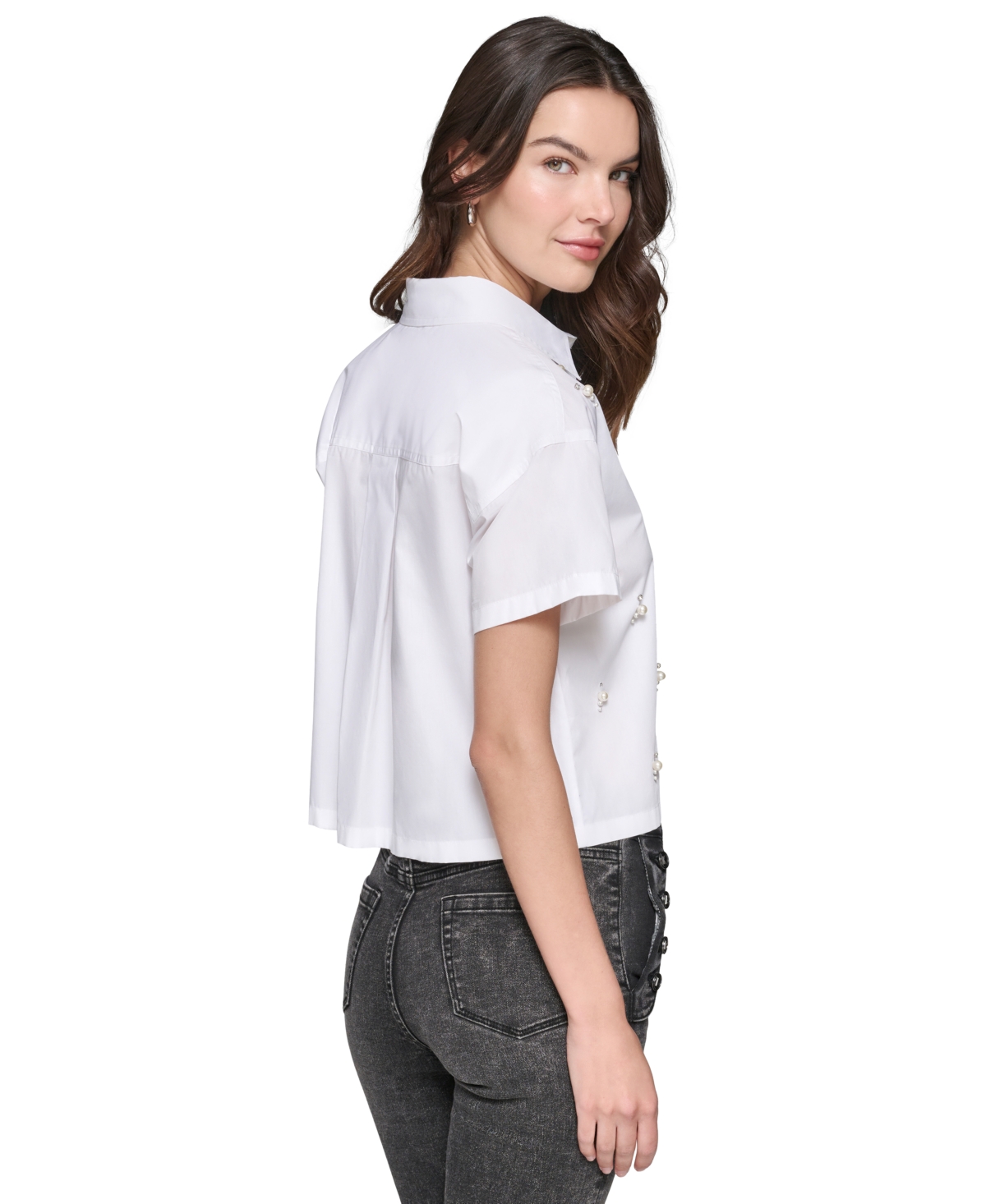 Karl Lagerfeld Paris Women's Faux-Pearl-Embellished Poplin Top