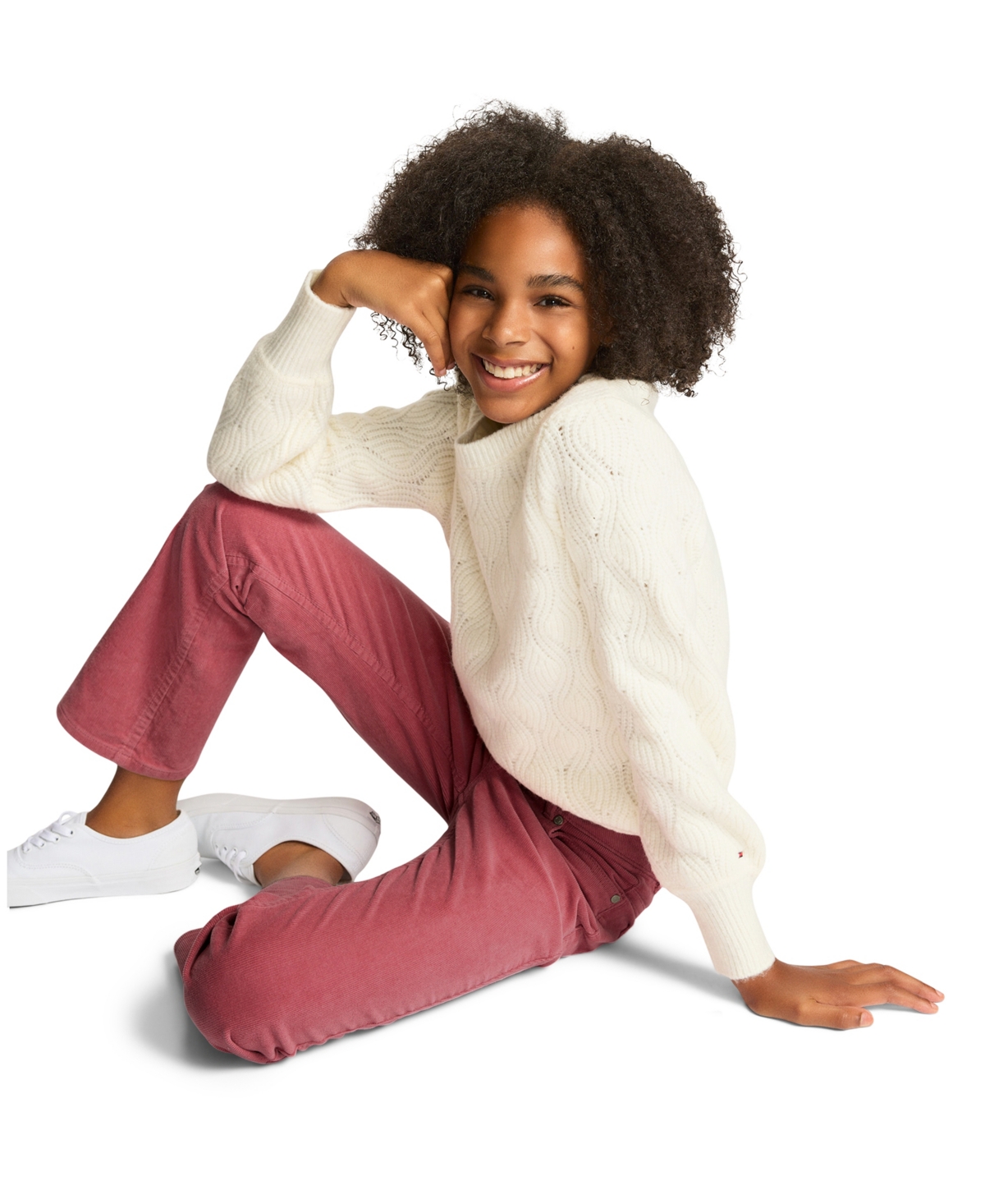 Tommy Hilfiger Big Girls Stretch Corduroy Flare Jean In Dark Pink