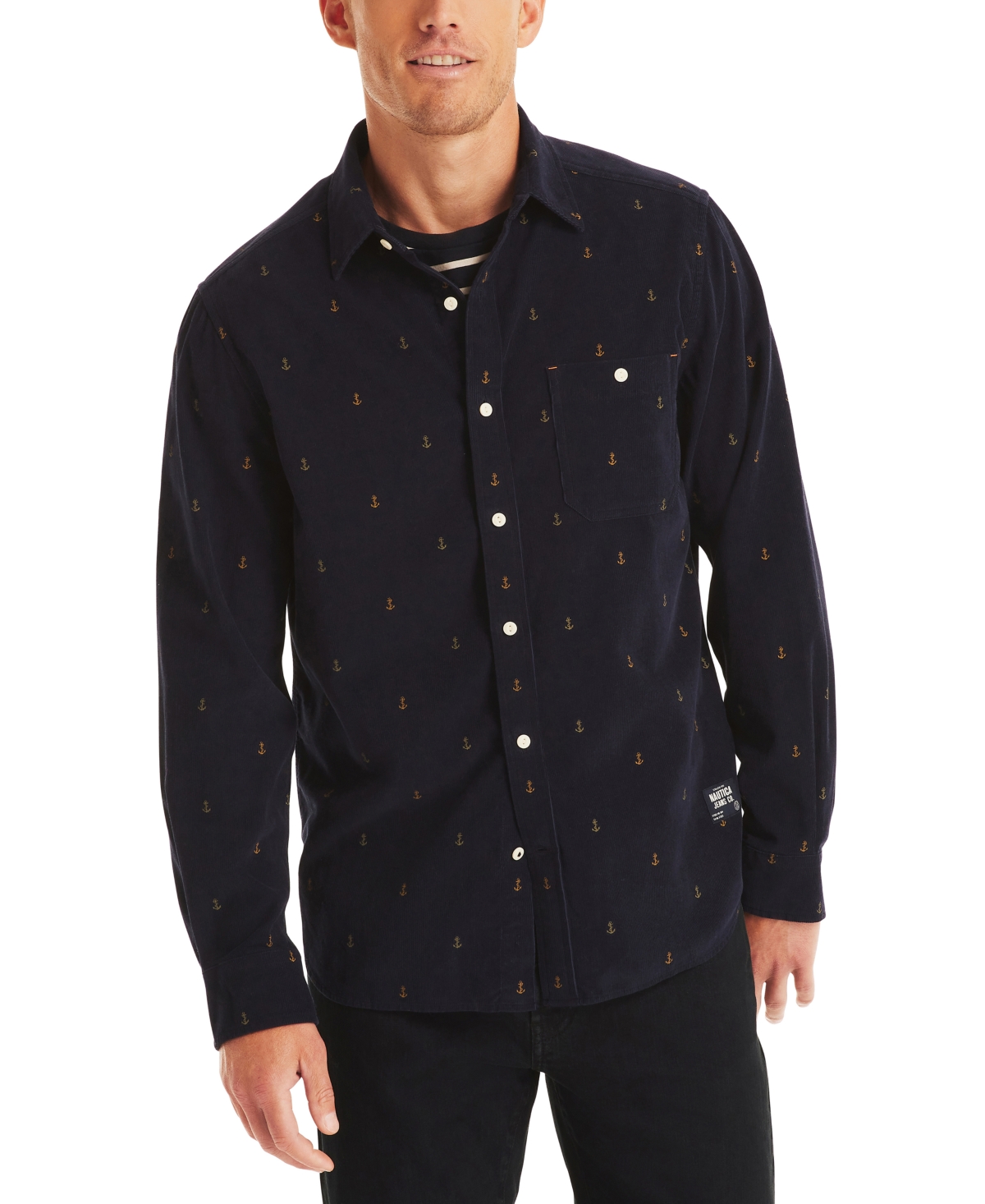 Men's Corduroy Printed Shirt - Navy Seas