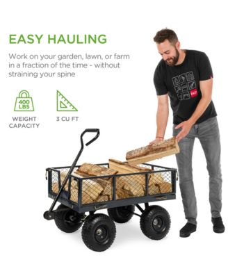 Heavy-Duty Steel Garden Utility Wagon Cart with 400lb Capacity and Removable Sides