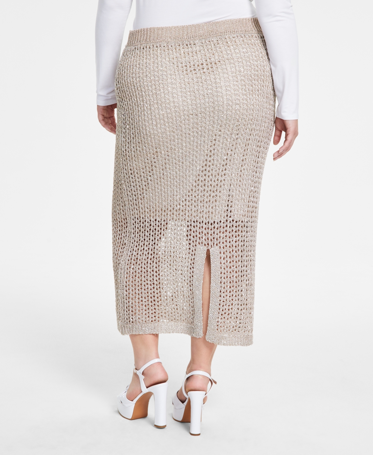 Bar Iii Trendy Plus Size Sparkle Crochet Midi Skirt, Created for Macy's