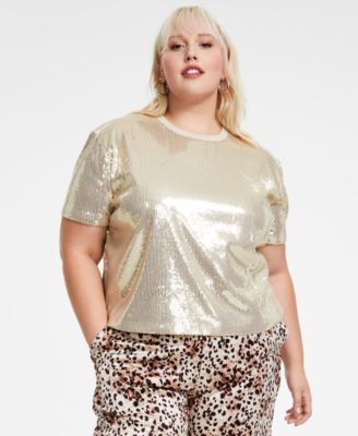 Trendy Plus Size Short Sleeve Boxy Cropped Sequin Top Created for Macy s