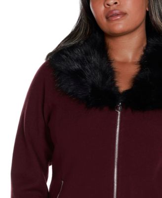 Black Label Plus Size Polyester Collar Short Zip Cardigan Sweater