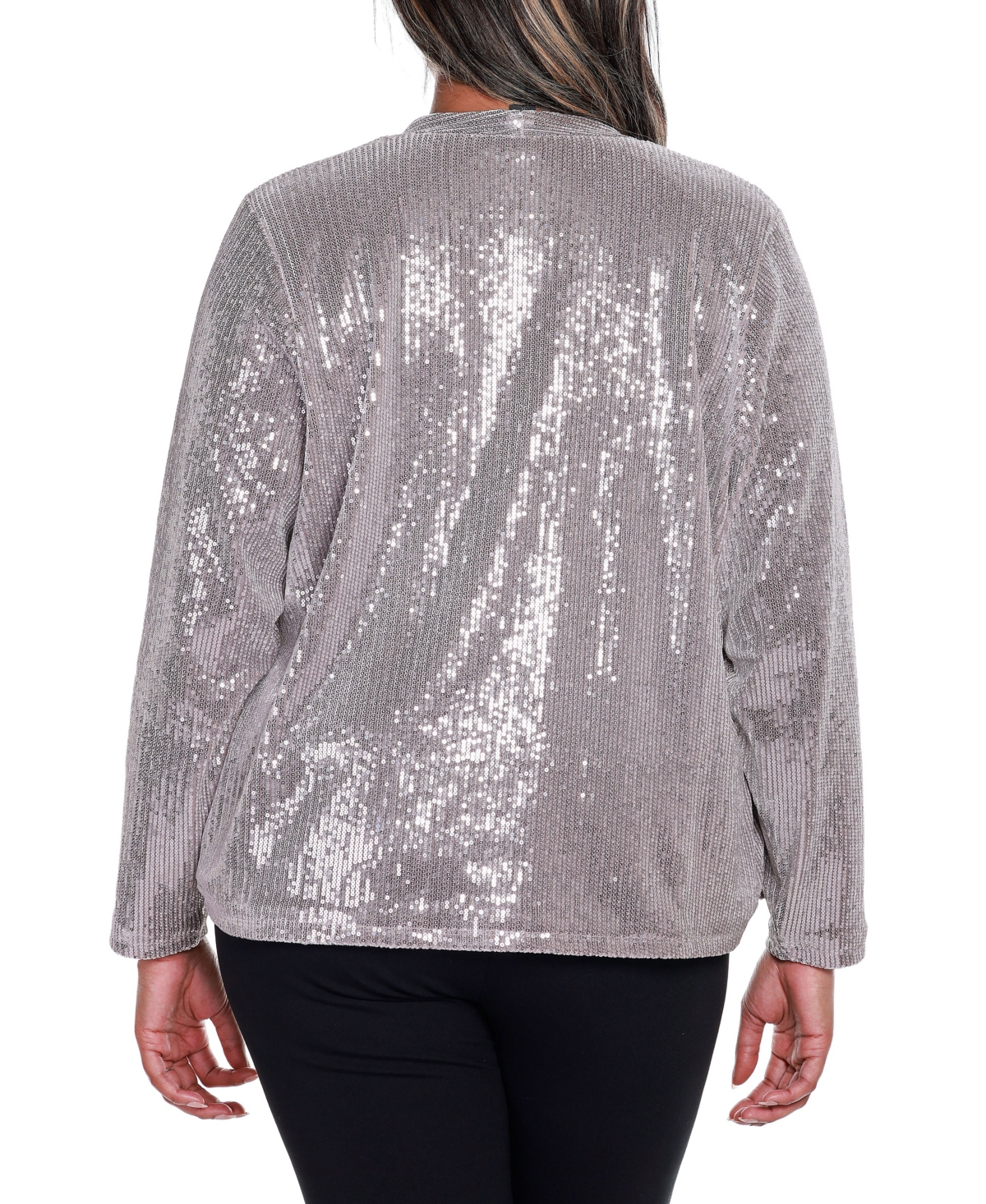 Belldini Black Label Plus Size Stretch Velvet Sequin Knit Cardigan Sweater