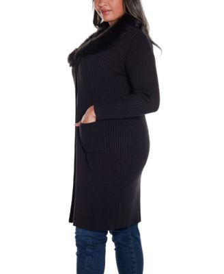 Black Label Plus Size Ribbed Collar Duster Cardigan Sweater