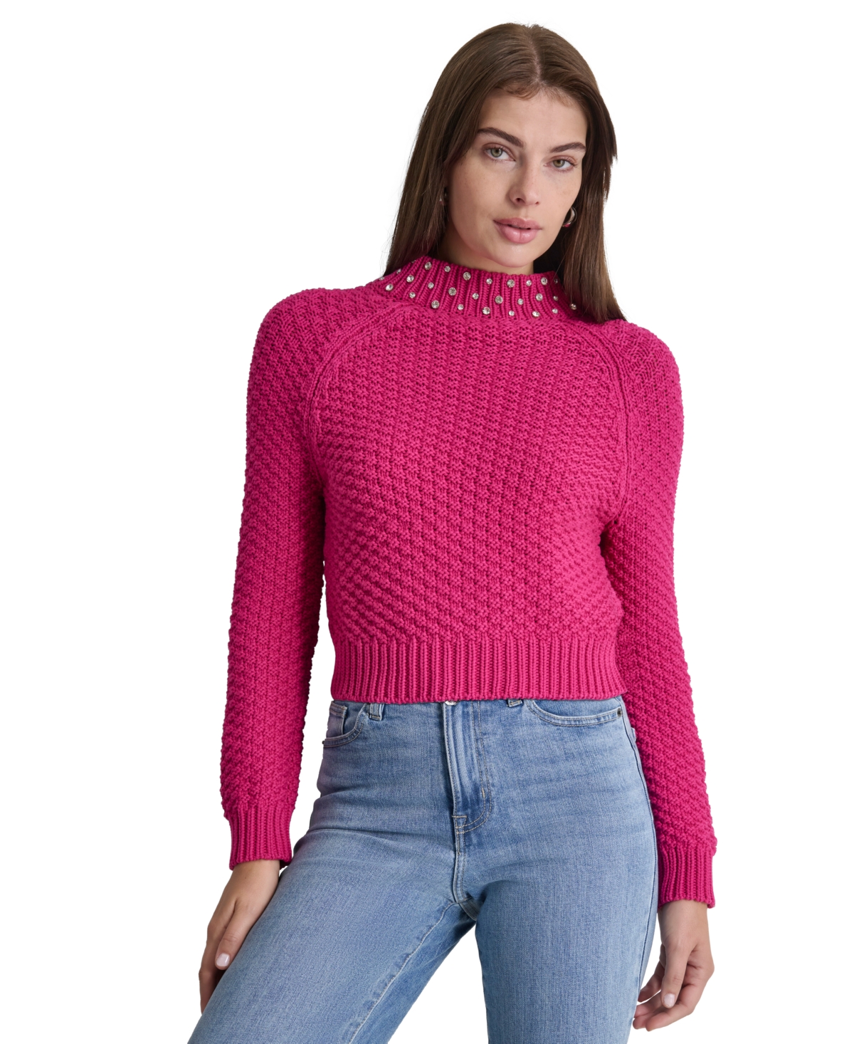 Petite Embellished Mock-Neck Sweater - Festive Pink