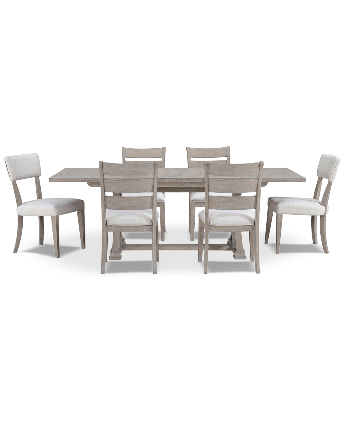 Macy's Sadie 7-pc. Rectangular Dining Set (table & 4 Ladder Back Chairs & 2 Upholstered Side Chairs), Creat In Gray