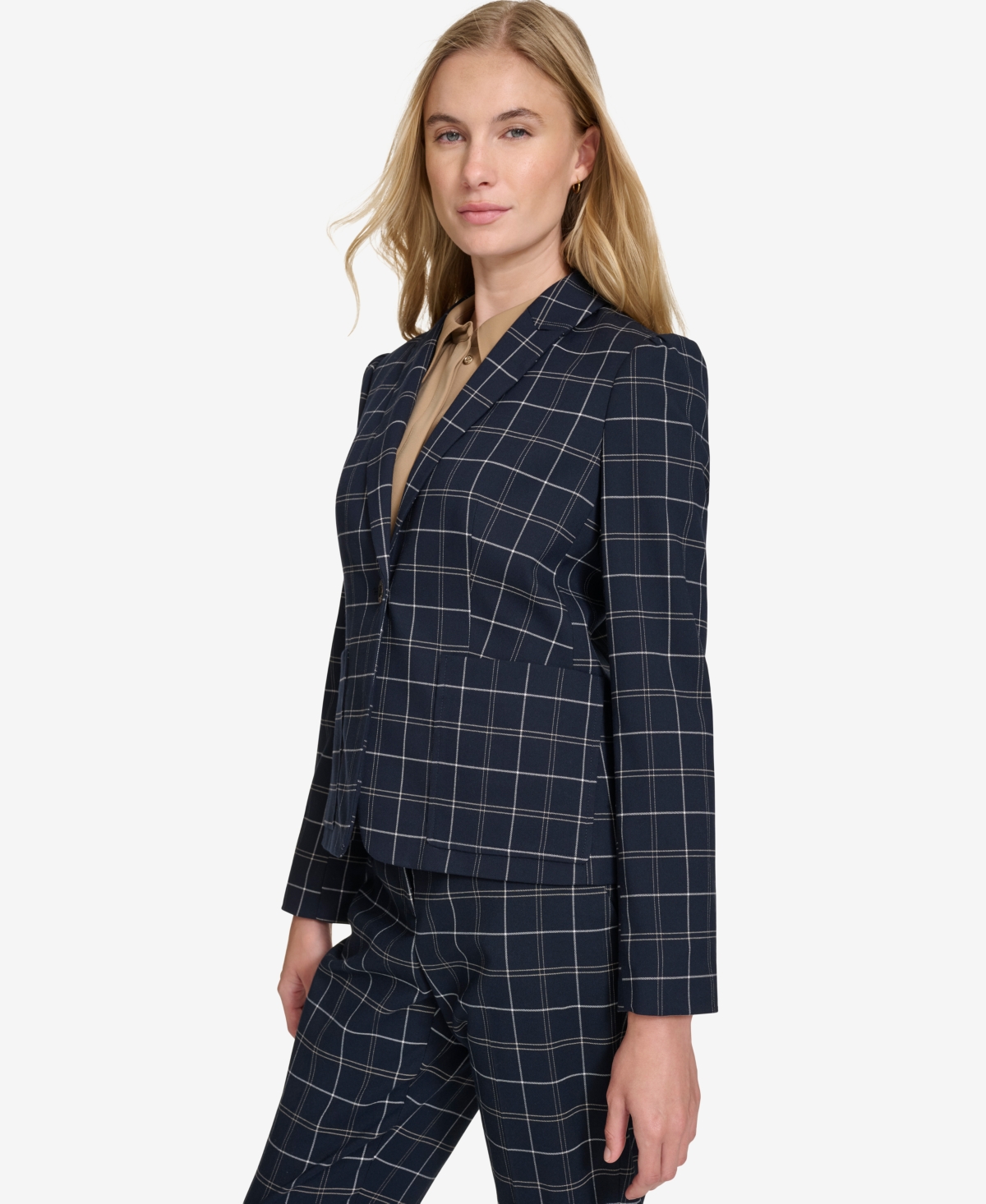 Tommy Hilfiger Women's Plaid Puff-Sleeve Single-Button Blazer -mult