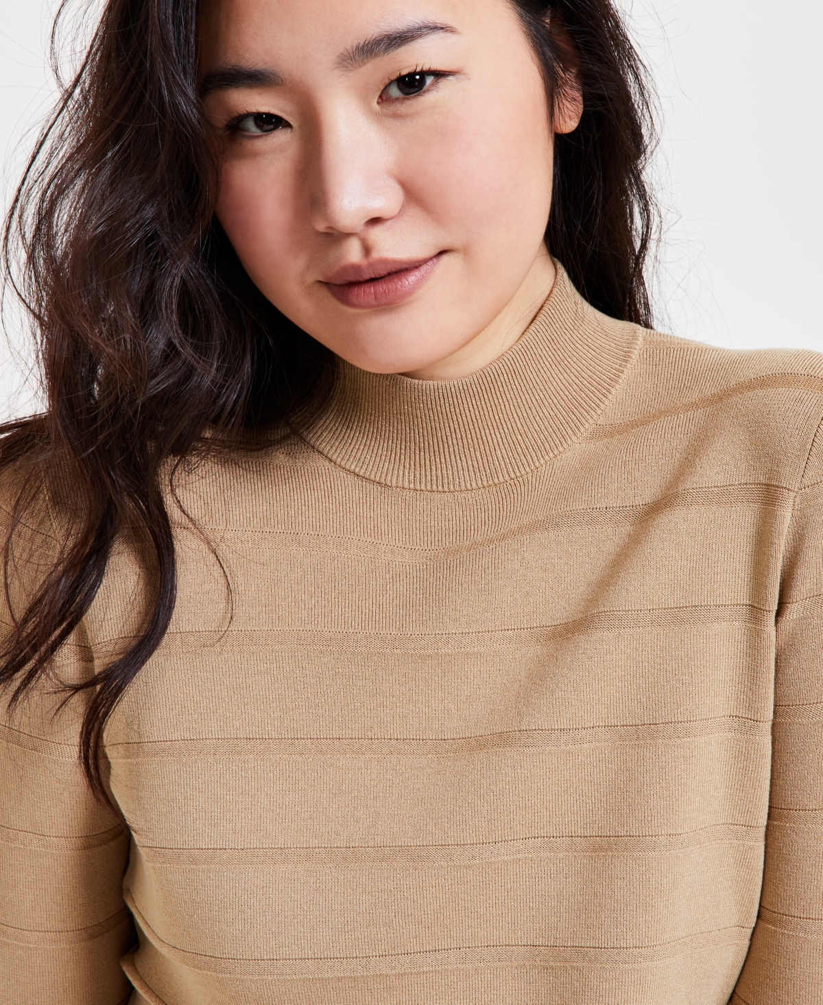 Shop Anne Klein Women's Mock Neck 3/4-sleeve Sweater In Coffee Cream