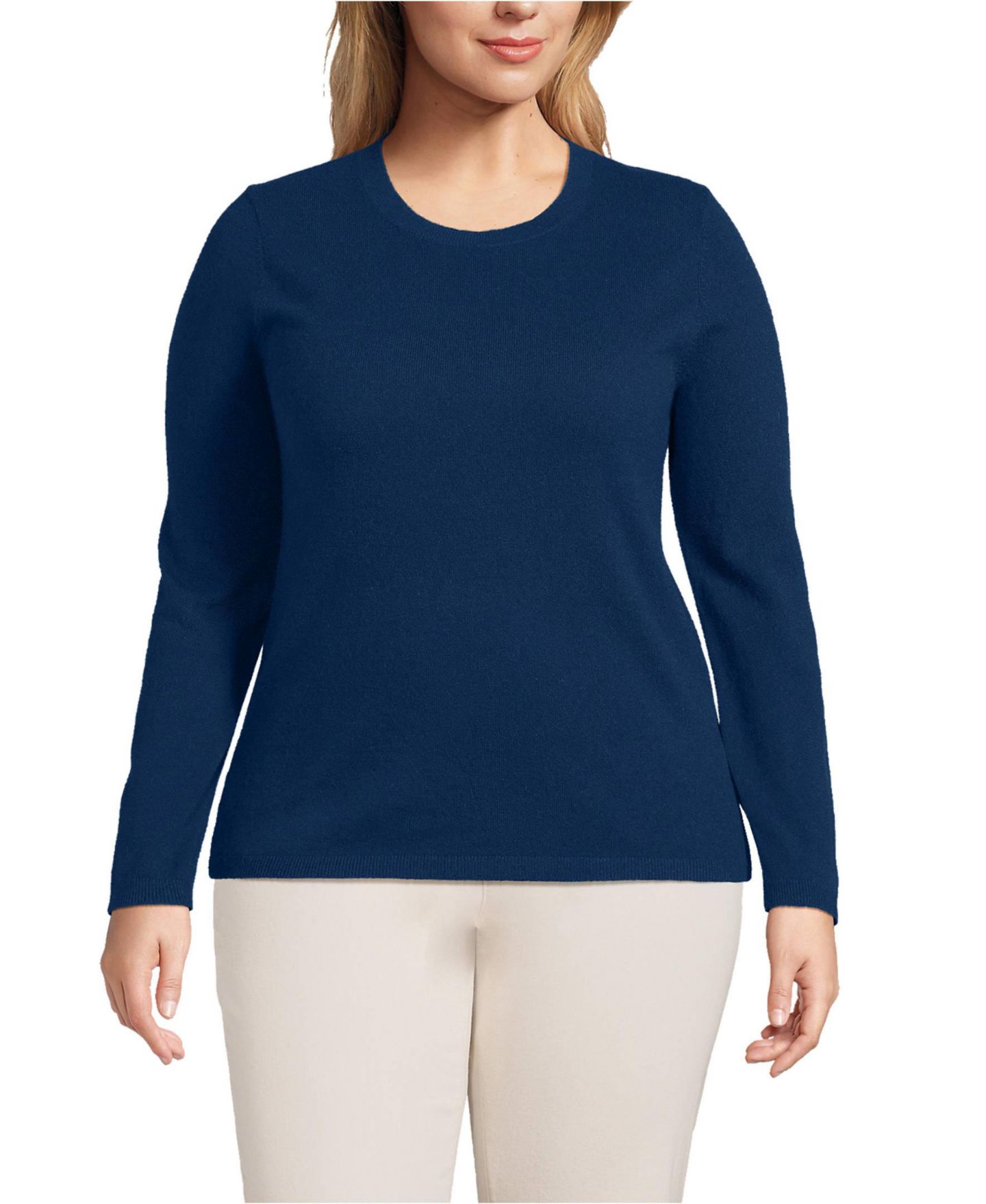 Женский свитер Lands' End Plus Size Cashmere, цвет: Морской тёмно-синий — фото 1
