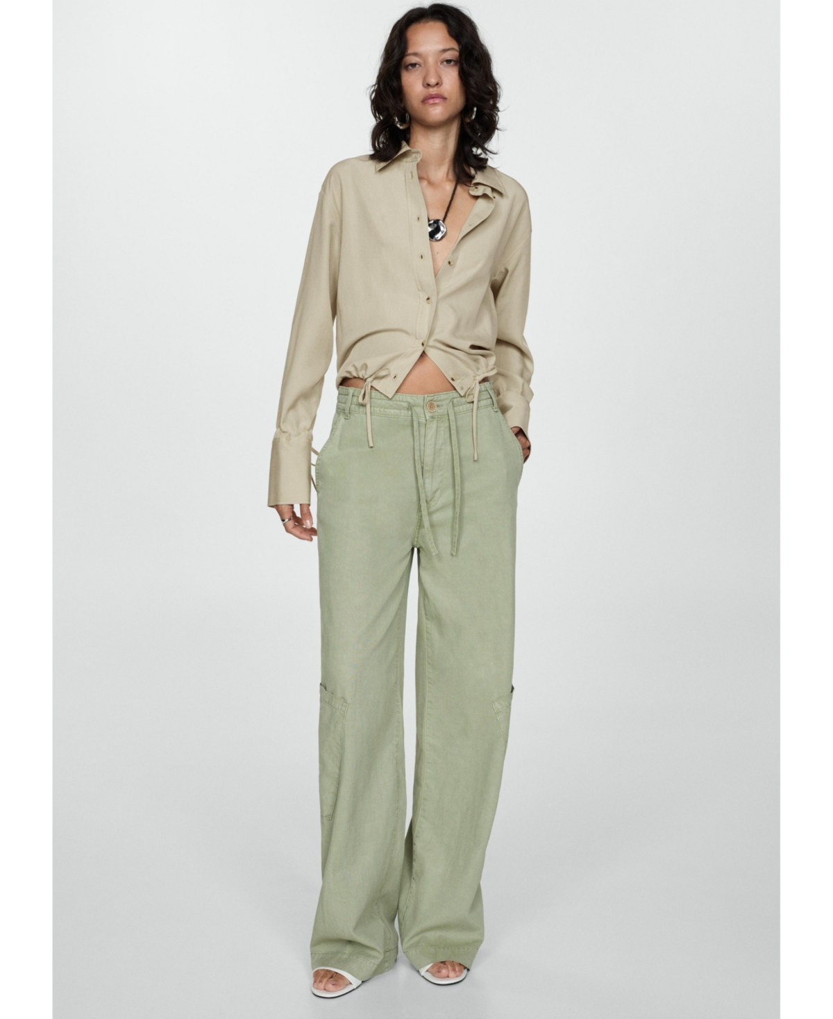 Shop Mango Women's Bow Detail Lyocell Shirt In Green