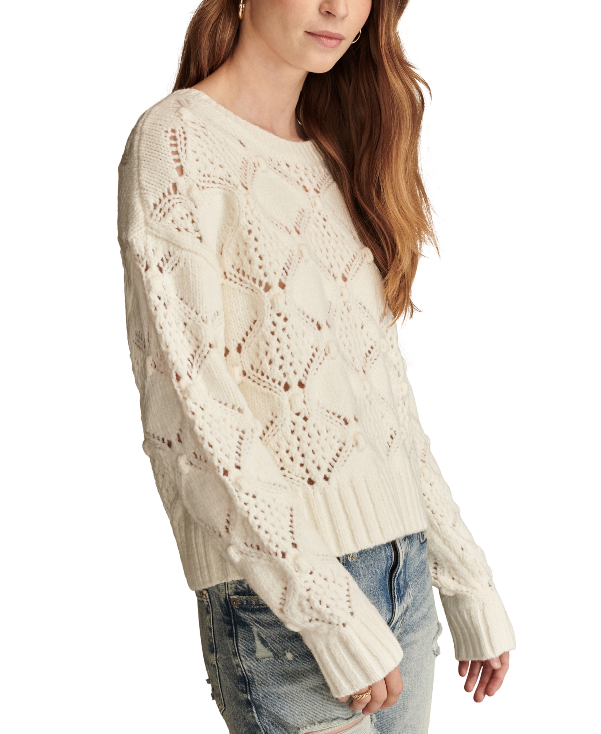 Lucky Brand Women's Bobble Mixed-Stitch Crewneck Sweater