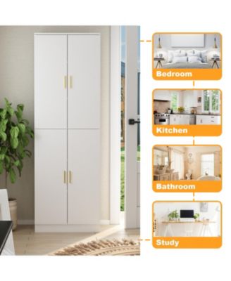 White Wooden Accent Bookcase, Sideboard, with Adjustable Shelves