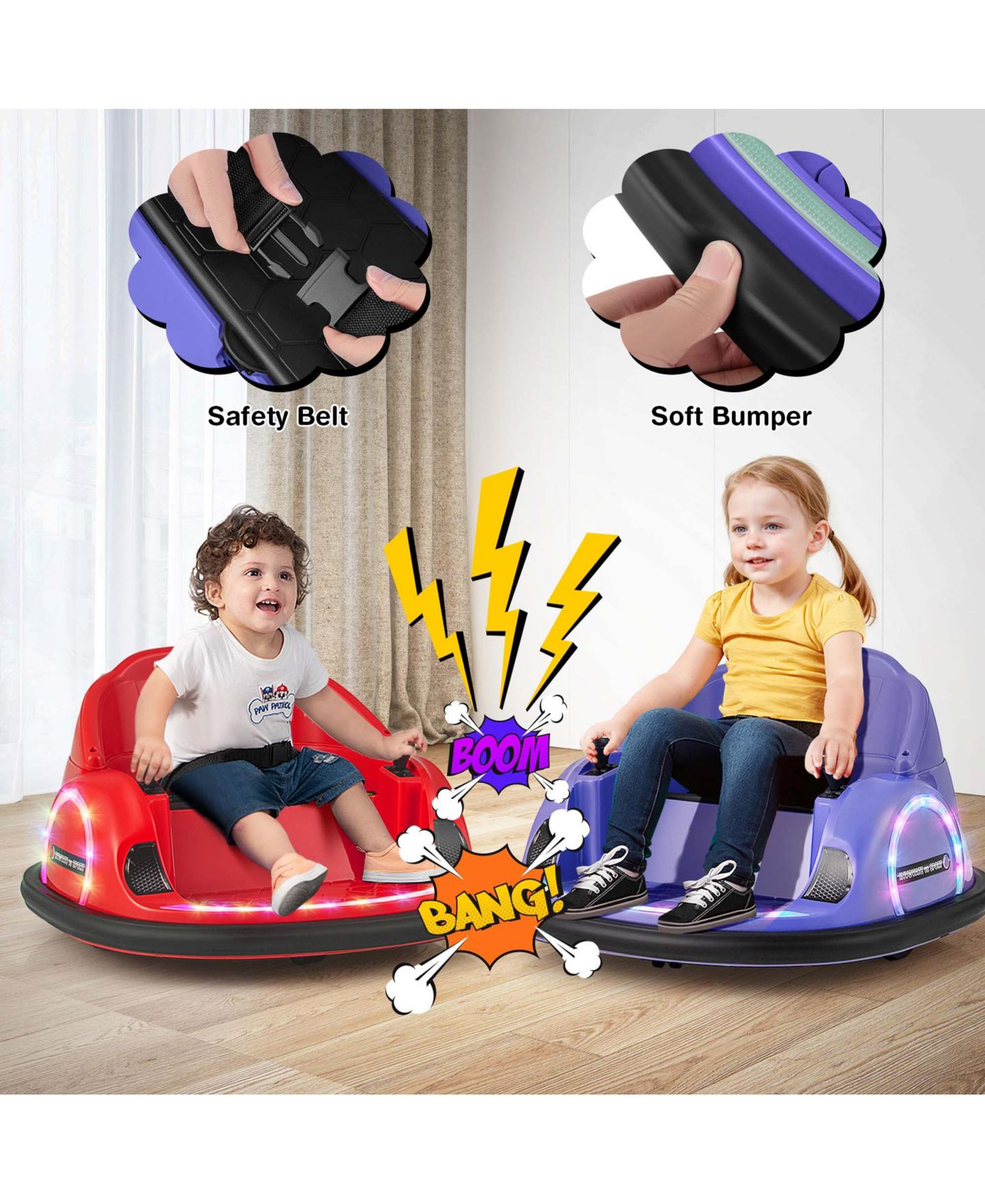 Детская игрушка Costway Electric 360° Spin Bumper Car with Remote Control, 27"L x 26"W x 16"H, 55 lb. Capacity, Ages 18+ Months, цвет: Тёмный фиолетовый — фото 4
