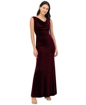 Women's Embellished Cowlneck Sleeveless Velvet Gown