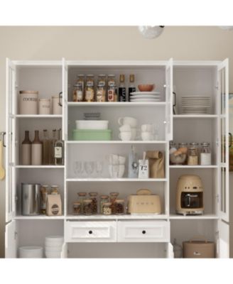 Storage Organizer with Tempered Glass Doors, 2-Drawers, Adjustable Shelves