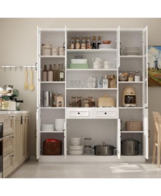 Storage Organizer with Tempered Glass Doors, 2-Drawers, Adjustable Shelves