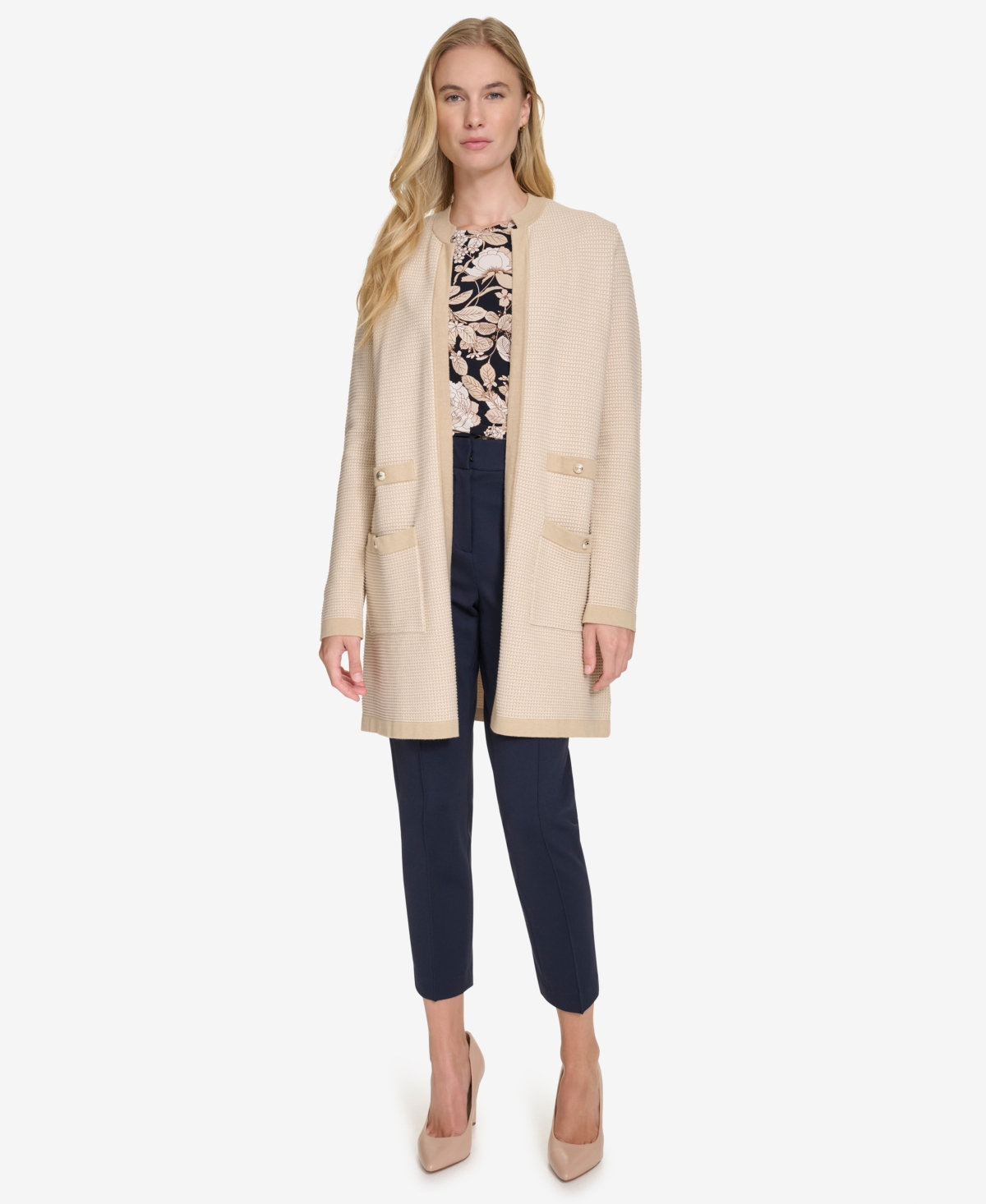 Tommy Hilfiger Women's Printed Cotton Open-Front Cardigan -ivory