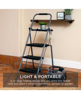 3-Step Portable Folding Anti-Slip Steel Ladder w/ Hand Grip, Utility Tray, 330lb Capacity