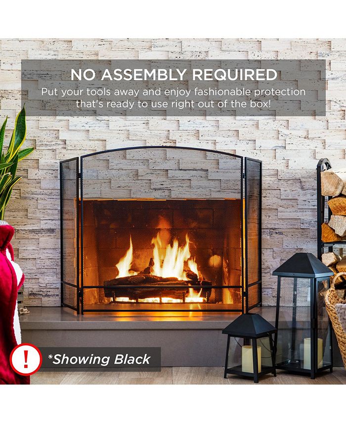 Best Choice Products 47.5x27.25in 3-Panel Steel Mesh Fireplace Screen, Spark Guard w/ Rustic Worn Finish - Black - NO SIZE