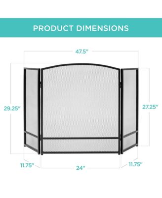 3-Panel Steel Mesh Fireplace Screen, Spark Guard