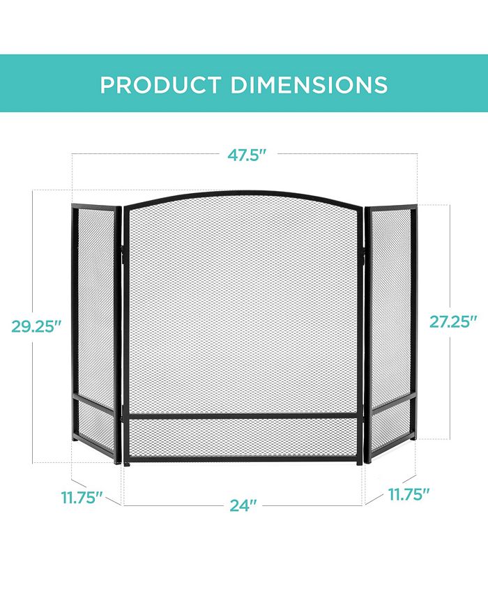 Best Choice Products 47.5x27.25in 3-Panel Steel Mesh Fireplace Screen, Spark Guard w/ Rustic Worn Finish - Black - NO SIZE