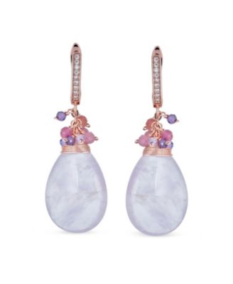 Natural Teardrop Stone and Multi-Color Beads Accent Crystal Drop Earrings Gold Plated