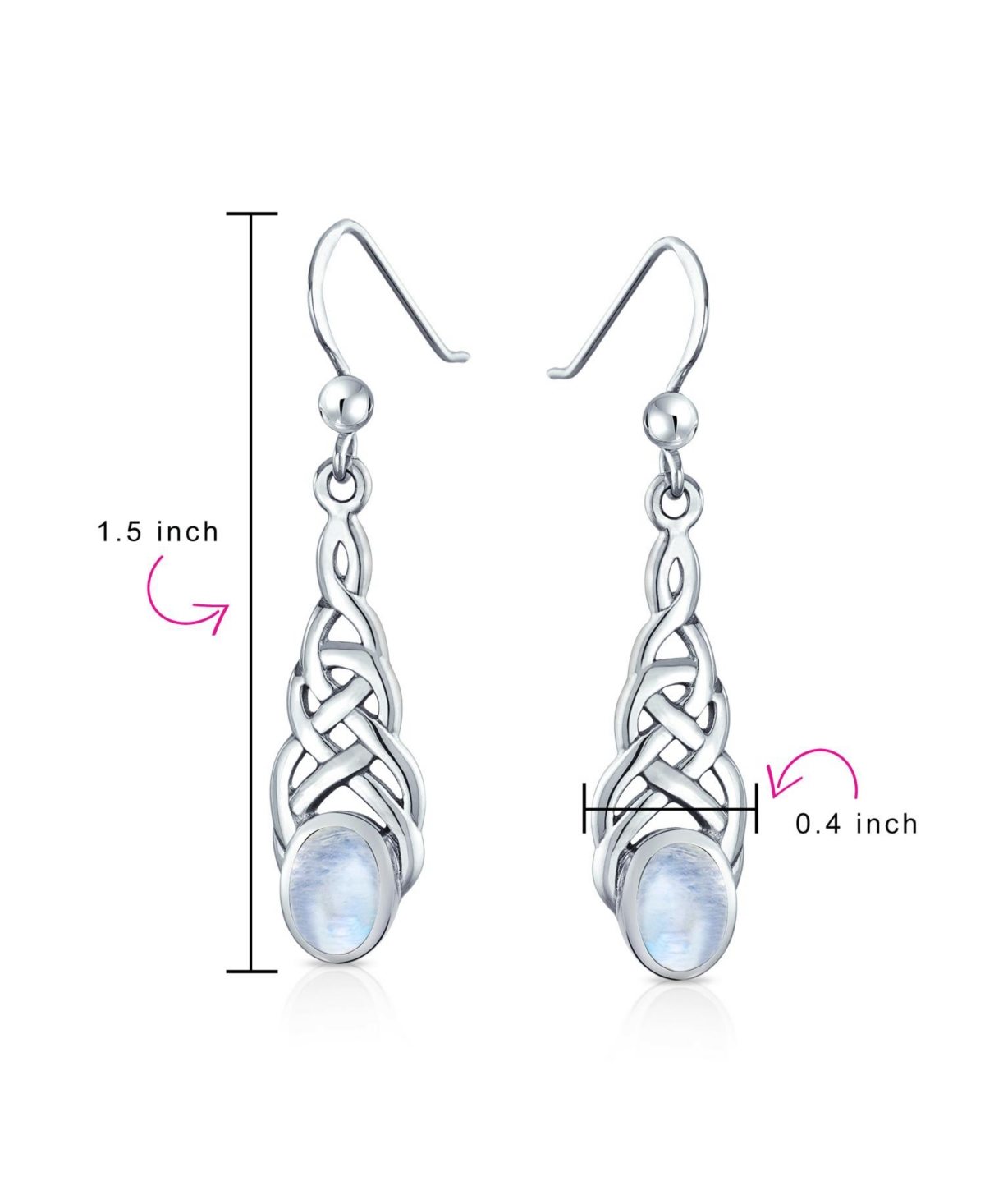 Bling Jewelry NaturalOval Irish Love Celtic Knot Dangle Earrings For Women .925 Sterling Silver Fish Wire Hook - Moonstone
