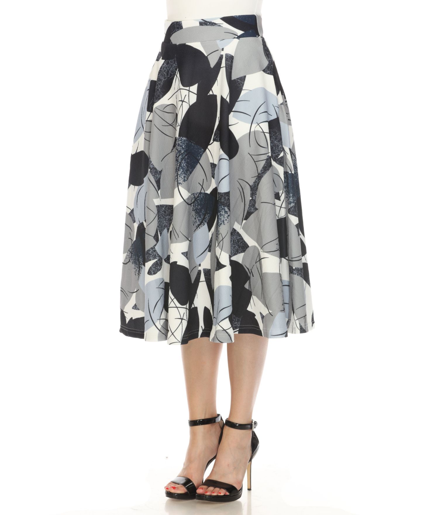 Женская юбка White Mark Leaf Print Vintage Flared Midi, цвет: Тёмно-синий — фото 2